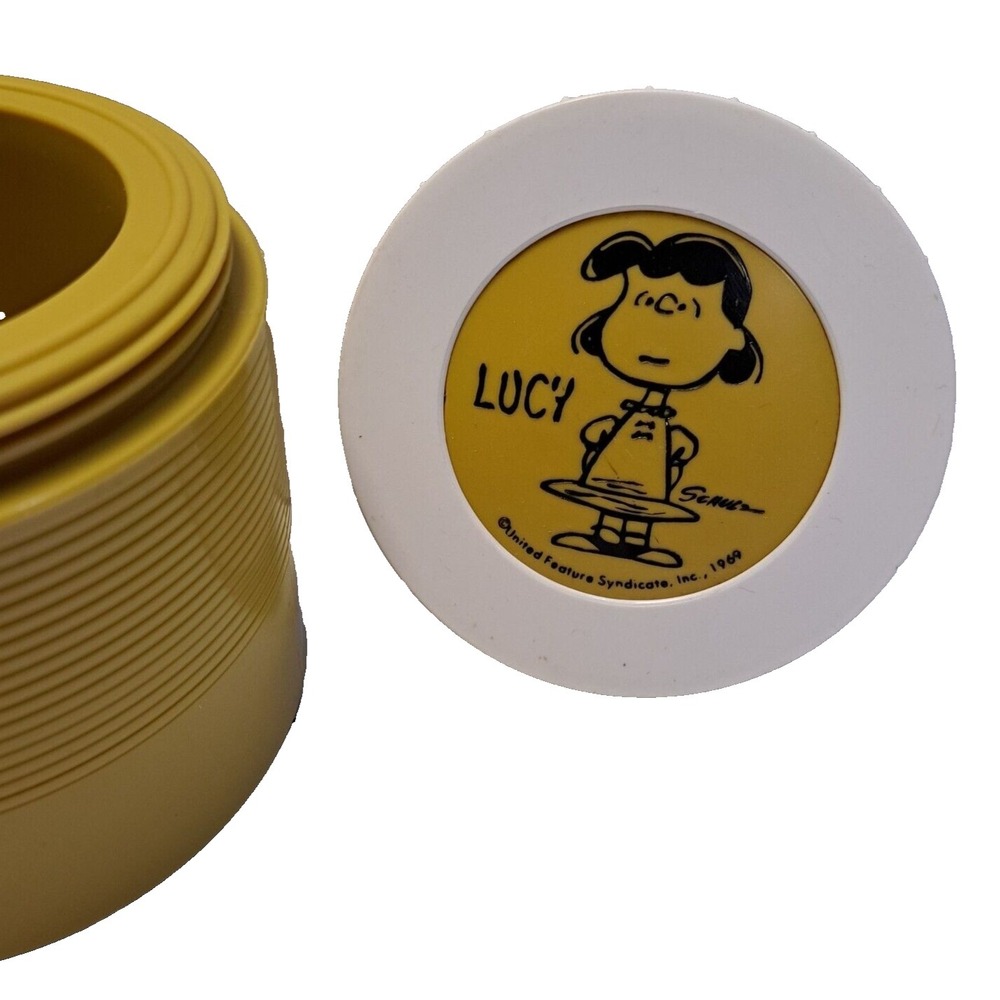 VTG Lucy Peanuts Thermos Insulated Jar Model #1155 Plastic Gold & White USA 1969